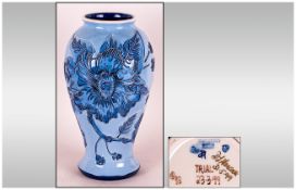 Moorcroft Blue on Blue Trial Vase. Designer D. Hancock. Signed and Dated 31.5.99. Stands 10.25