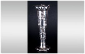 Edwardian Silver Tulip Shaped Vase with embossed floral decoration. Hallmark Birmingham 1903. Stands