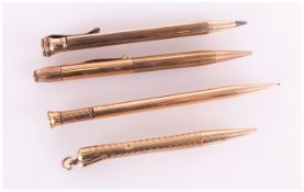 Four Vintage Rolled Gold And Gold Filled Propelling Pencils various makers Includes Mordan