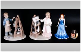 Two Boxed Girl & Boy Figures & Art Class By Leonardo - With Royal Doulton Figure ( Gemstone,