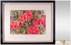 Phyllis Hibbert 1903 - 1971 Still Life ' Red Flowers ' In A Vase Watercolour. Signed, Mounted and