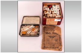 Chinese Mah Jong Set in wooden box together with counter sticks and instruction manual.