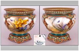 Royal Worcester Hadley's Hand painted Daffodils Floral Bowl, with Six Panels of Flowers Within