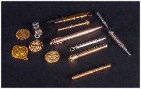 A Vintage Collection Of Pens, Medals,Buttons And Small Items Of Interest, 13 in total.