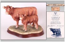 Border Fine Arts Ltd and Numbered Edition Handmade Fine and Large Group Figure ' Limousin Cow & Calf