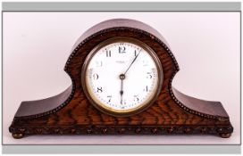 Thomas Russel Liverpool -  Napoleon Shaped Oak Cased Mantel Clock. 8 Day Movement, White Porcelain