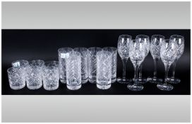 Set Of 18 Good Quality Cut Glass Drinking Glasses Comprising 6 High Ball Glasses, 6 Tumblers & 6