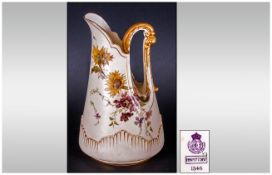 Royal Worcester Hand painted Ivory and Gold Stylised Jug, Decorated with Images of Spring Flowers.