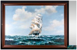 Bob Sanders - Seascape Full Sail off The South Coast of England, Oil on Canvas, Signed and Framed.