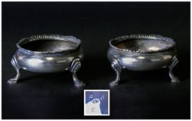 George III Pair of Silver Salts Raised on Spade Feet. Hallmark London 1780. Makers Mark I. M ,
