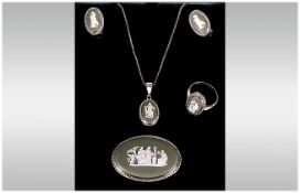 Wedgwood Green Jasper Jewellery Set, Comprising Ring, Pendant, Earrings And Brooch, All Depicting