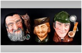 Three Royal Doulton Character Jugs comprising Robin Hood, 6.5 inches in height, The Sleuth  D6631, 9