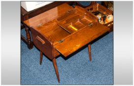 Small Mahogany Sewing Box, In The Form Of A Crib With Hinged Top Raised On Spindle Supports.