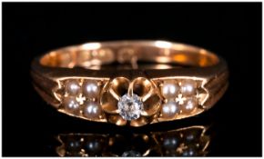 Antique Ladies 18ct Gold Diamond And Seed Pearl Ring Hallmark Birmingham 1887. 3.8grams