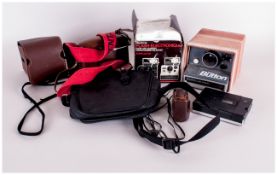 Collection Of Various Cameras & Camera Equipment Comprising Button Polaroid, Electronic flash for