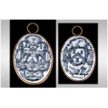 Masonic Interest George III White-Ground Enamel Plaque, Printed Monochrome Masonic Emblems To