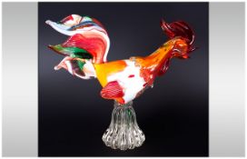 Murano 1970's Multicolour Glass Cockerel. Stands 9.25 Inches. Excellent Condition.