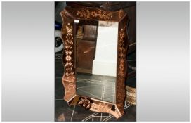 Rectangular Modern Hall Mirror with peach coloured glass border,
