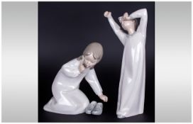 Lladro Figures ( 2 ) In Total. 1/ Boy Awakening ' Model No.4870, Issued 1974, Height 8.5 Inches,