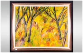 Contemporary 'Forest Scene' Framed Oil on Canvas in the Impressionist Style. Unsigned. 39 by 42