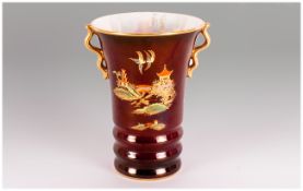 Carlton Ware Two Handle Rouge Royal Vase 'Mikado' Pattern circa 1930's 7'' in height. Excellent