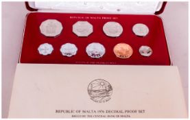 Republic of Malta 1976 Decimal Proof Set. Issued by The Central Bank of Malta. Minted at The