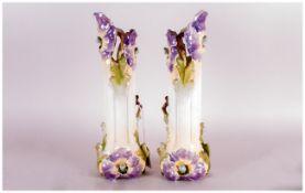 A Pair of Art Nouveau Hand Painted Naturalistic Floral Porcelain Vases, shape 1594, excellent