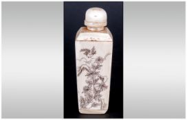 Chinese Bone Snuff Bottle, Sectional Tapering Form, Floral Decoration, Height 73mm. Looks To Be