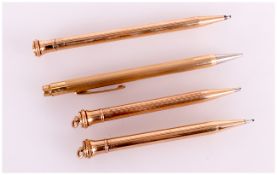 Four Vintage Rolled Gold & Gold Filled Propelling Pencils including Wahl & Co. Eversharp.