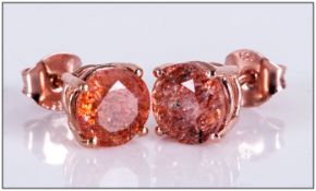 Tanzanian Sunstone Stud Earrings, 2.5cts of the peach colour transluscent feldspar, flecked