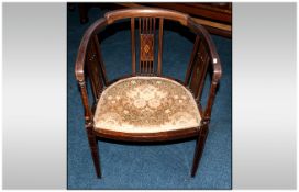 Edwardian Inlaid Mahogany Tub Chair, with an inlaid slat back, on square tapering legs.