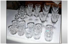 Collection Of 26 Good Quality Cut Glass Drinking Glasses, Star cut bases, Comprising 10 tumblers,