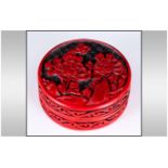 19th/20thC Chinese Cinnabar Circular Box And Cover, Deep Red Lacquered Floral Carving, Diameter 75mm
