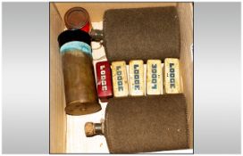 Mixed Lot, Comprising Two Early 20thC Water Bottles, Shell Case And Five Unused ''Lodge'' Spark