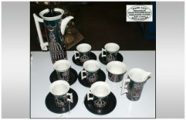 Portmeirion - 1960's ( 15 ) Piece Coffee Set ' Magic City ' Pattern. Designed by Susan Williams -