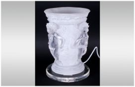 Lalique Style Resin Contemporary Table Lamp. With cherub decoration, on a molded base. 12 inches