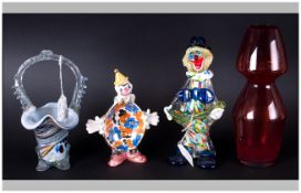 A Collection of Glass Items - Comprises Murano Glass Clown, End of Days, Glass Basket, Art Studio