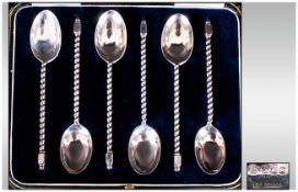 A Good Quality Set Of Six Silver Barley Twist Handle Teaspoons Hallmark Sheffield 1923. original