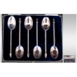 A Good Quality Set Of Six Silver Barley Twist Handle Teaspoons Hallmark Sheffield 1923. original