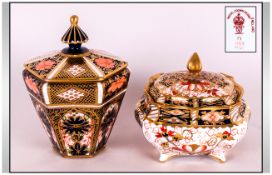 Royal Crown Derby Imari Lidded Trinket Box. c.1911. Height 4 Inches + One Other.