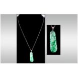 A Quality Jade Pendant fitted to a 9ct white gold chain. 18'' in length. Circa 1920's