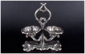 19thC Austro Hungarian Silver Double Salt Stand Of Sinuous Design. Weight 139 Grams