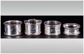A Collection Of Antique Silver Napkin Holders, 4 in total. Various hallmarks, shapes & sizes. 77.