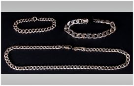 Silver Curb Bracelets, 2 in total. & Necklace fully hallmarked. 121.4 grams.