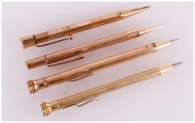 Four Vintage Rolled Gold And Gold Filled Propelling Pencils various makers Includes Wahl Eversharpe,