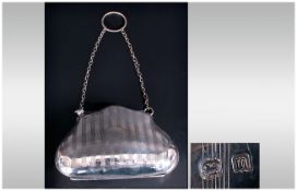 Edwardian - Ladies Silver Shaped Purse with Regency Striped Decoration. Hallmark Birmingham 1911.