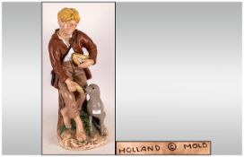 Vintage Holland Mold Large Hand Painted Ceramic Figure of a Country Boy and His Dog, Stands 17