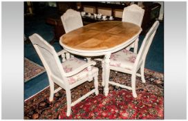 Modern Shabby Chic Round Dining Table and 5 Chairs. The chairs with Laura Ashley style fabric
