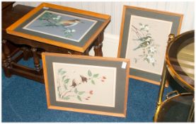 Set Of Three Framed Watercolours Of Birds signed lower right Crank. 14x9'' TItled 'Common Bee-