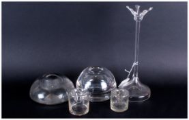 Four Clear Glass Blank Ink Wells, Together with modern clear glass abstract vase.